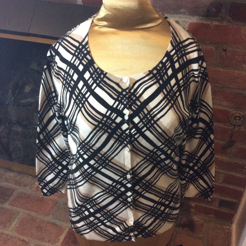 Talbots Check Print Button Up Cardigan Sweater Top - image 1